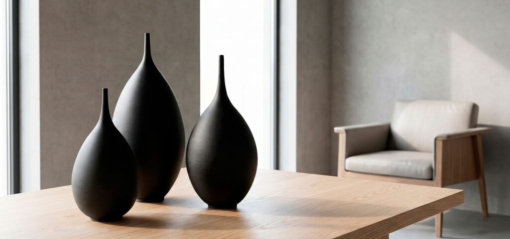 composición jarrones modernos gres mesa de centro colecciones Black Quartz Fernando Durao