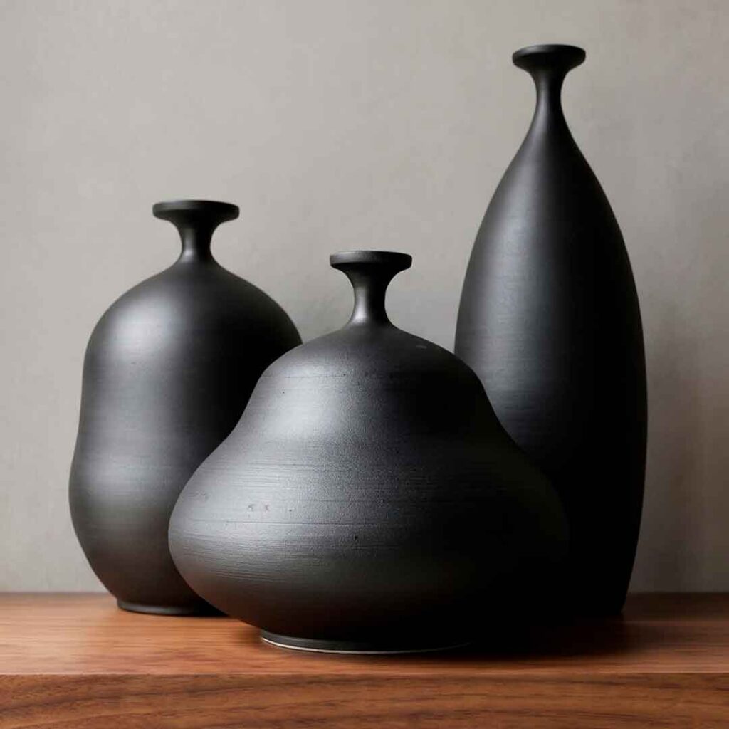 Detalle textura esmalte negro cerámica artesanal gres — jarrones de autor Fernando Durao