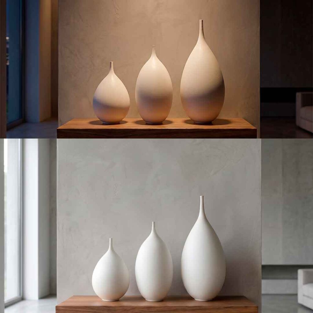 Jarrones minimalistas cerámica gres en ambiente de diseño — colección Quartz