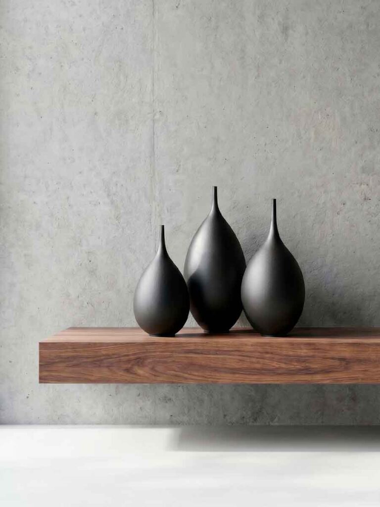 Colección jarrones decorativos negros gres distintas formas — objetos de diseño Fernando Durao