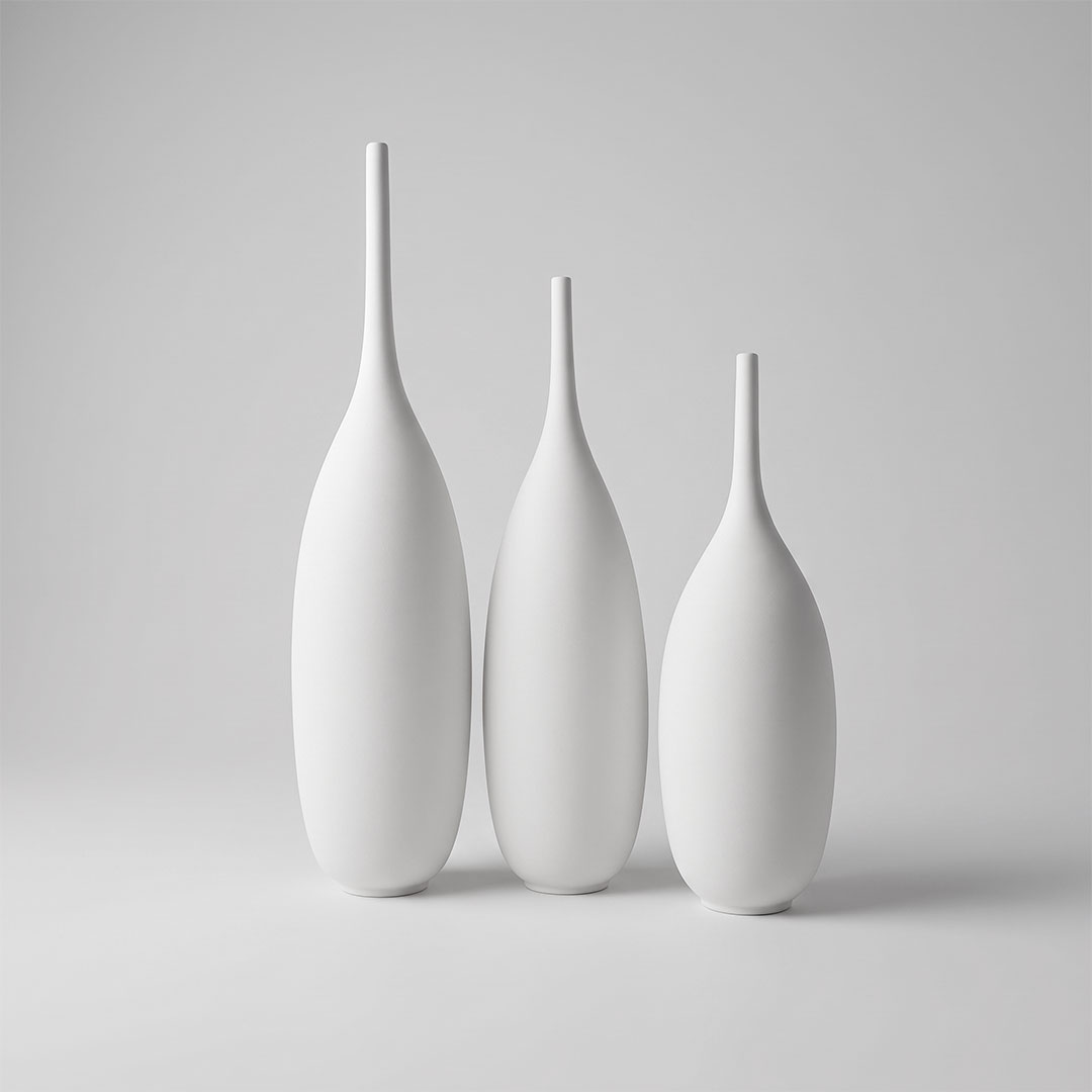 Handmade white stoneware vases, Unikas Quartz X3 #270