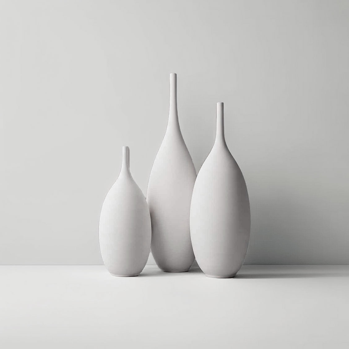 Dónde comprar jarrones decorativos blancos: set de tres piezas artesanales Unikas Quartz en cerámica gres.